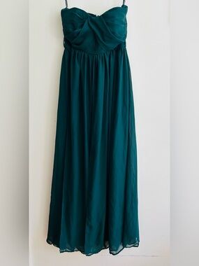 Birdy Grey Strapless Grace Forrest Green Chiffon Gown, XS